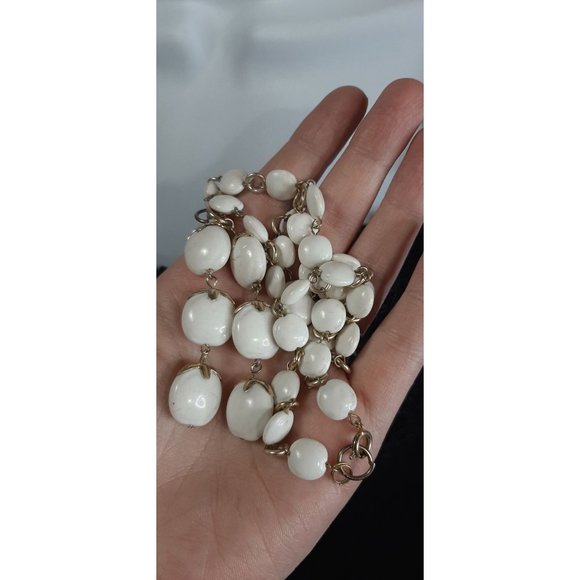 White And Silver Seed Bead Tassel Necklace - Picture 3 of 3